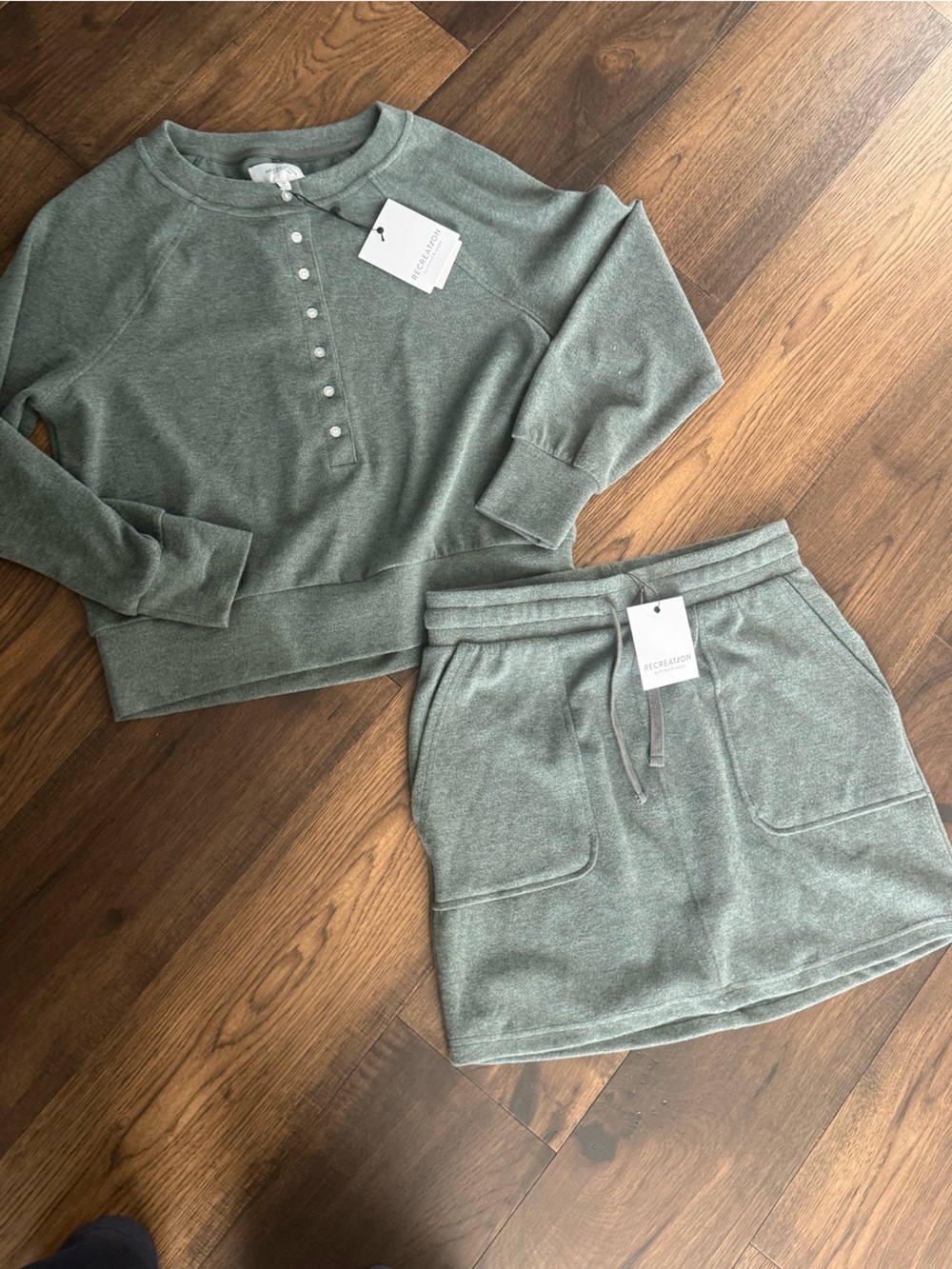 Recreation Sage Green Knit Henley Mini Dress